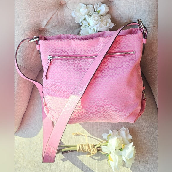 Coach Signature Jacquard Hobo Shoulder Bag Crossbody # 21041E ( Pink ) - Picture 9 of 16